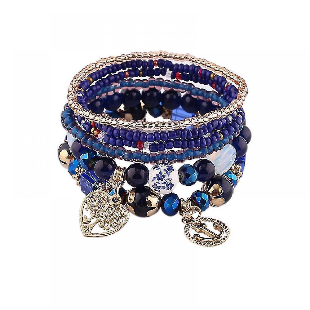 1pcs Bohemian Beaded Multilayer Bracelet - Stackable Beaded Strand Stretch Bangles Sparkly Crystal Mix, Tassel Charm Pendant Multilayer Beaded Bracelet