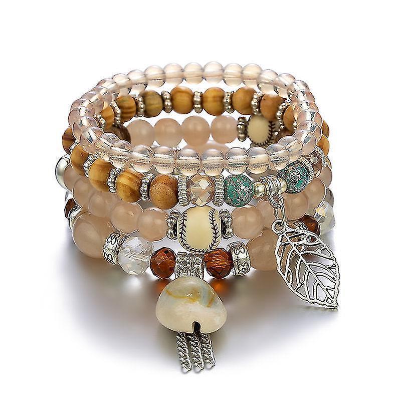 1pcs Bohemian Bracelet, Crystal Beaded Bracelets, Charm Stretch Bracelet With Pendant, Women's Jewelry