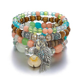 1pcs Bohemian Bracelet, Crystal Beaded Bracelets, Charm Stretch Bracelet With Pendant, Women's Jewelry