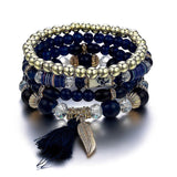 1pcs Bohemian Wood Beads Bracelet, Crystal Beaded Bracelets, Wings Pendant Tassel Multilayer Stretch Jewelry Women's Jewelry