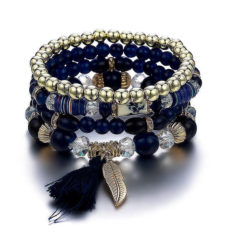 1pcs Bohemian Wood Beads Bracelet, Crystal Beaded Bracelets, Wings Pendant Tassel Multilayer Stretch Jewelry Women's Jewelry