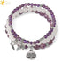 3pcs Amethyst Rose Quartz Crystal Beaded Chakra Bracelet Natural Healing Energy Lotus Charm Beads Stone Reiki Stackable Stretch Bracelets Set