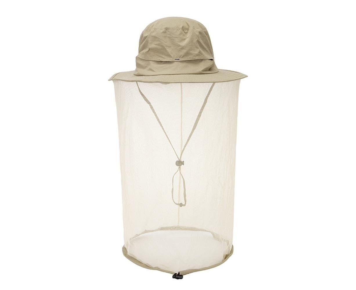 Outdoor Women Men Anti Bug Bee Mosquito Hat Head Net Sun Protection Bucket Cap-Khaki