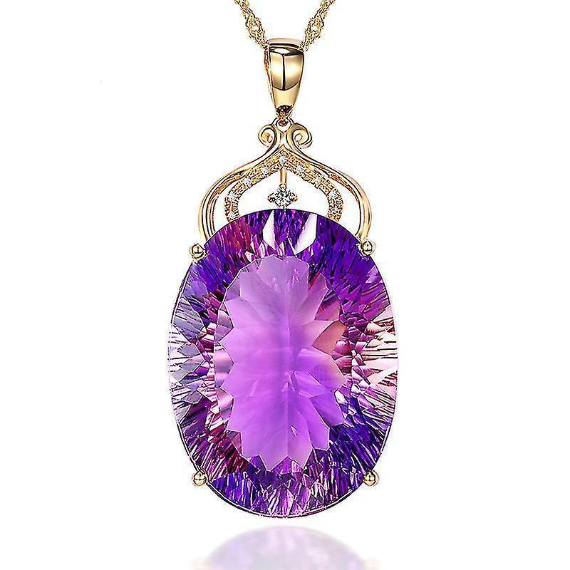 Amethyst Pendant European And American Creative Shape Amethyst Pendant Micro-set 14k Gold Crystal Necklace