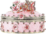 Crystal Trinket Jewelry Boxes Hinged,hand-painted Pink Flower Butterfly Pattern Jeweled Box For Girls