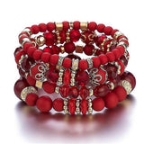 Ethnic Style Multi-layered Bracelet Crystal Beaded Ladies Hand Jewelry Red