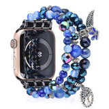 Fashion Iwatch Blue Crystal Beaded Bracelet Watchband Strap With Life Tree And Leaf Pendant For Apple Watch Series 7 45mm / 4/5/6/se 44mm / 1/2/3 42mm