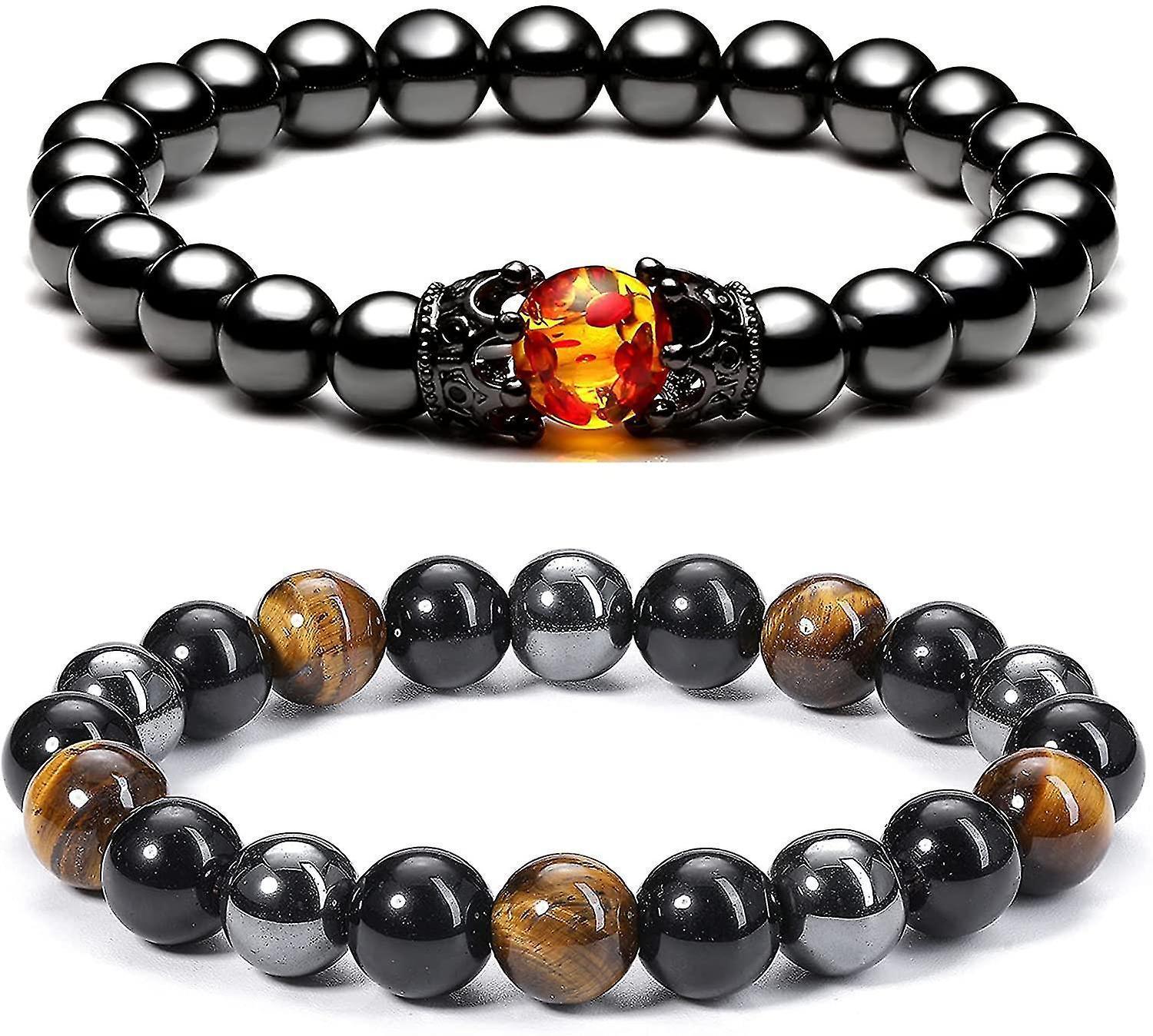 Hematite Black Obsidian Tiger Eye Stone Bracelets For Men Women 10mm Natural Round Gemstone Beads Beaded Healing Crystal Triple Bracelet