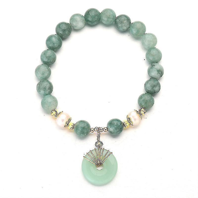 Jade Green Natural Crystal Pearl Couple Bracelet Donut Buckle Pendant Transfer Beads Female Elastic Rope Design