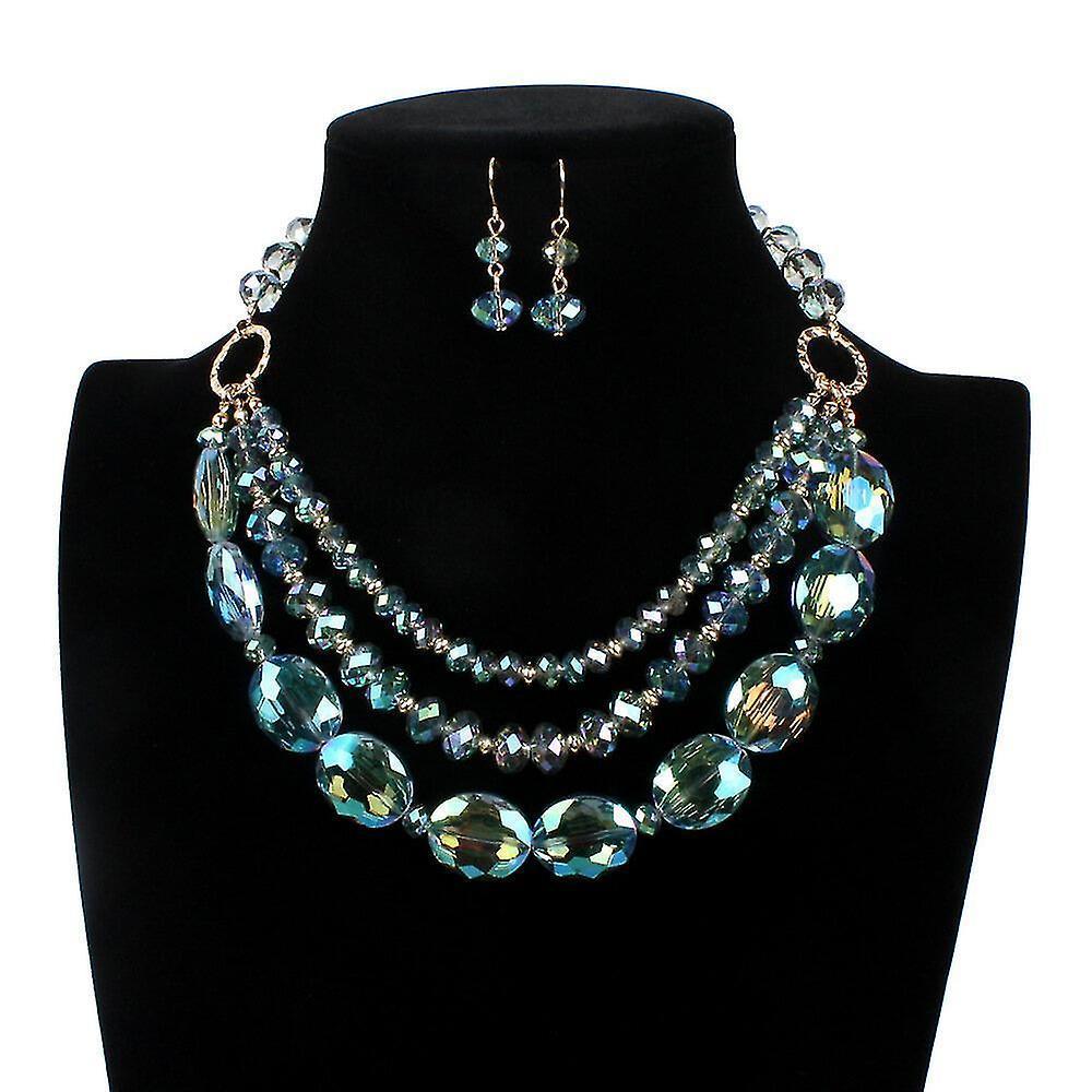 Multi Layer Magic Crystal And Glass Beads Necklace And Crystal Earrings Crystal Jewelry Set