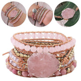 Natural Crystal Stone Woven Bracelet Multi-turn Pure Hand-woven Bracelets Retro Bracelet Women Bangle