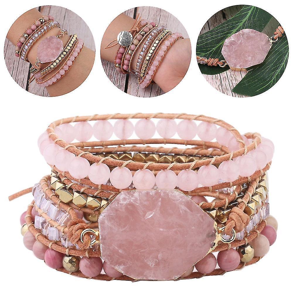 Natural Crystal Stone Woven Bracelet Multi-turn Pure Hand-woven Bracelets Retro Bracelet Women Bangle