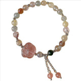 Natural Pink Strawberry Crystal Cat's Claw Pendant Tassel Bracelet