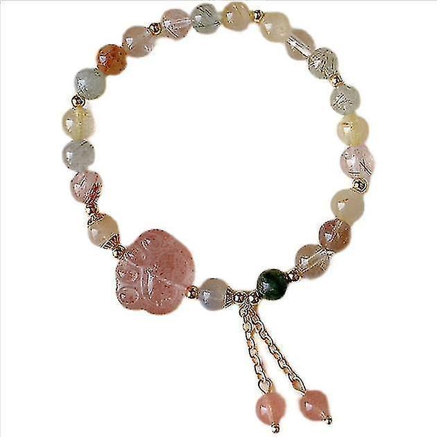Natural Pink Strawberry Crystal Cat's Claw Pendant Tassel Bracelet