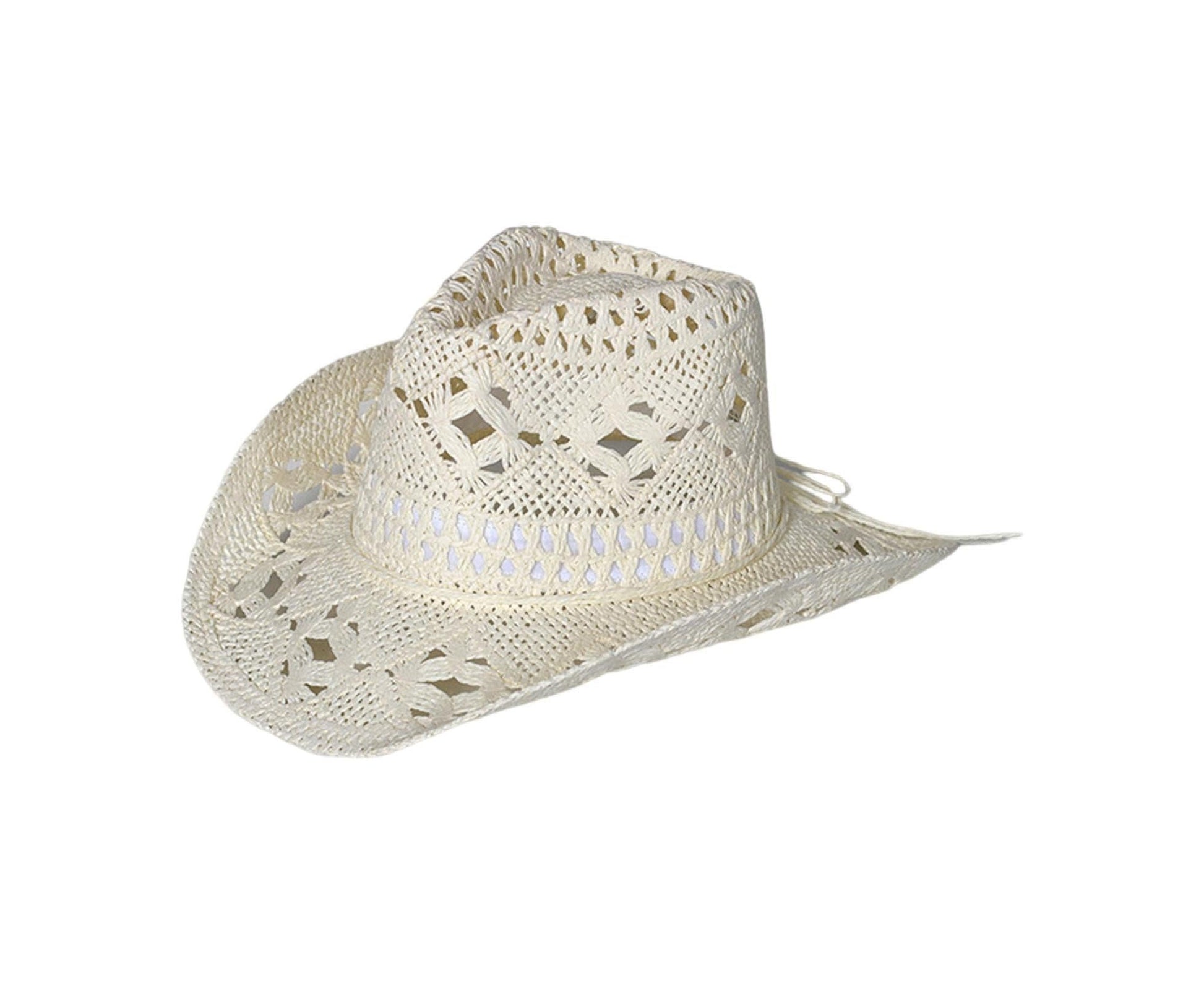 Straw Hat Ventilated Hollow Round Collapsible Western Cowboy Beach Hat Photo Props-Warm White