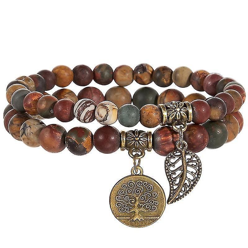 Th Bracelets For Women - Healing Crystals Bracelet Women Natural Gemstones Yoga Reiki Bangle- Set Of Double Bracelets(2 Pcs, Brown)