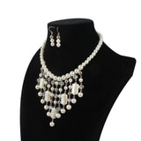 Waterfall Style Pearl Chain And Crystal Resin Beads Statement Necklace Pearl Earrings Pearl Jewelry Set