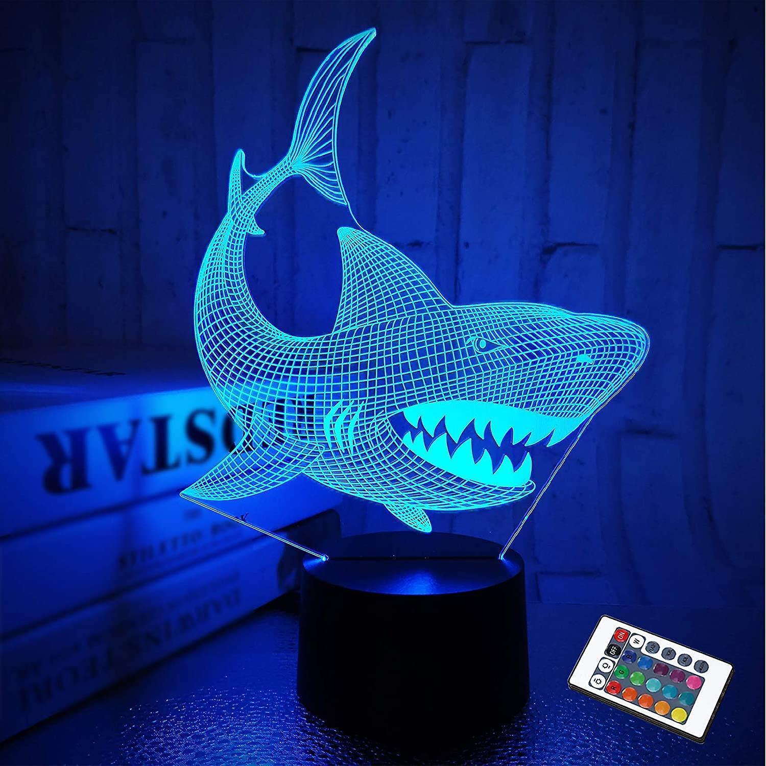 Shark 3D Illusion Night Light Animal Touch Table Desk Lamp, With Remote Control