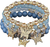 4pcs Set Bohemian Butterfly Crystal Stone Stretch Pendant Bracelets For Women Girls Gold Beaded Stackable Stretch Bracelet Colorful Charm Jewelry