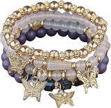4pcs Set Bohemian Butterfly Crystal Stone Stretch Pendant Bracelets For Women Girls Gold Beaded Stackable Stretch Bracelet Colorful Charm Jewelry