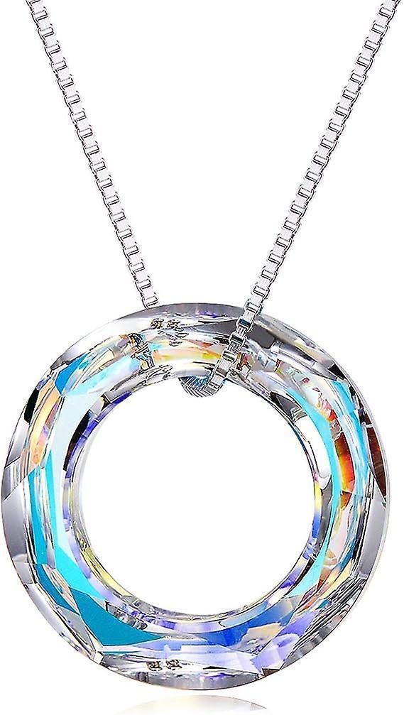 926 Sterling Silver Circle Necklace With Austrian Crystal, Jewelry For Women Teen Girls