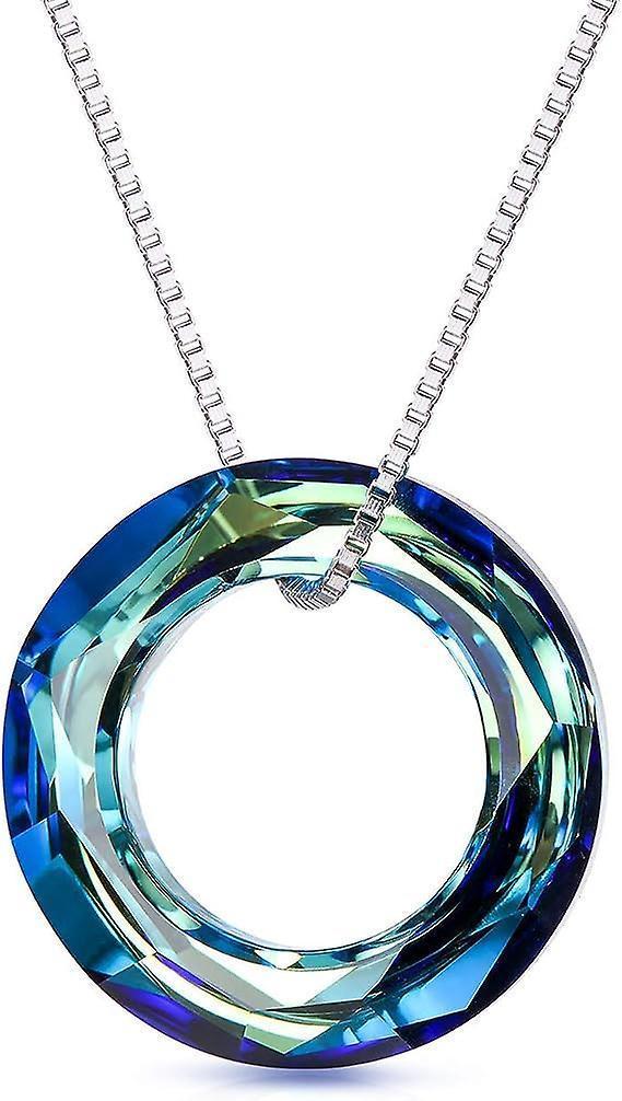 927 Sterling Silver Circle Necklace With Austrian Crystal, Jewelry For Women Teen Girls