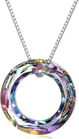928 Sterling Silver Circle Necklace With Austrian Crystal, Jewelry For Women Teen Girls