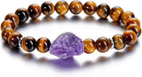 Amethyst Crystal Beaded Bracelet for Women,Natural Gem Semi Precious Reiki Healing Crystal Energy Quartz Bracelet,Handmade 8mm Round Stone Beads Stret