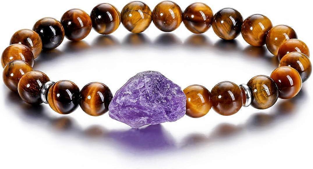 Amethyst Crystal Beaded Bracelet for Women,Natural Gem Semi Precious Reiki Healing Crystal Energy Quartz Bracelet,Handmade 8mm Round Stone Beads Stret