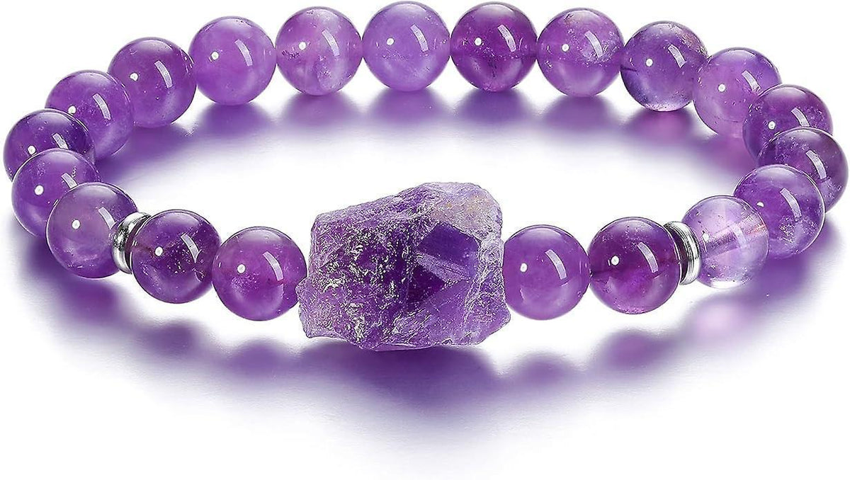 Amethyst Crystal Beaded Bracelet For Women,natural Gem Semi Precious Reiki Healing Crystal Energy Quartz Bracelet,handmade 8mm Round Stone Beads Stret