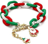 Christmas Beaded Pendant Bracelet Adjustable Christmas Tree Claus Snowman Crystal Imitation Pearl Pendant Chain Bracelet For Women Christmas Gifts