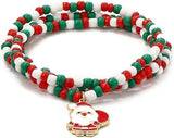 Christmas Beaded Pendant Bracelet Adjustable Christmas Tree Claus Snowman Crystal Imitation Pearl Pendant Chain Bracelet For Women Christmas Gifts