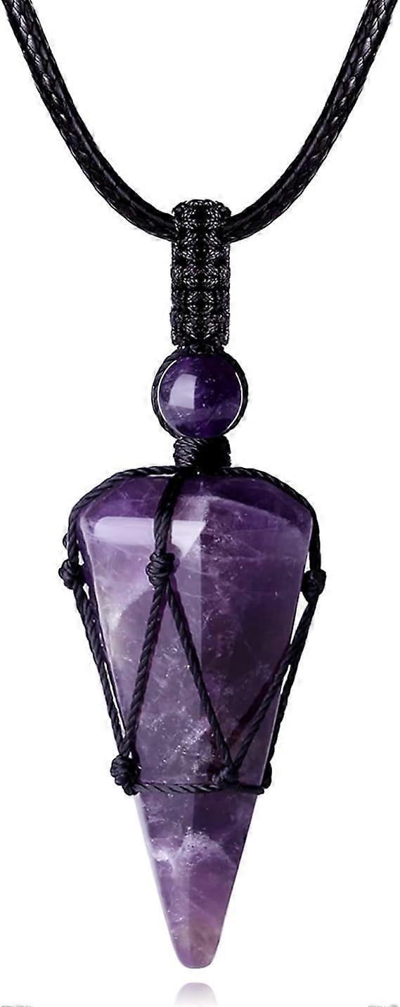 Crystal Necklace for Men Women Healing Crystal Stone Bar Pendant Necklace Adjustable Rope Necklace Natural Gemstone Necklace Jewelry