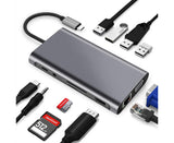 Type-c Docking Station 11 In One with Hdmi Network Card Multi-in-one Converter Usb Hub Expansion Dock for MacBook - Grey