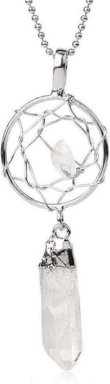 Crystal Pendant Necklace For Women - Hand Wrapped Dreamcatcher Pendant Necklace Natural Raw Stone Irregular Semi-Precious Stone Necklace