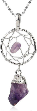 Crystal Pendant Necklace For Women - Hand Wrapped Dreamcatcher Pendant Necklace Natural Raw Stone Irregular Semi-Precious Stone Necklace