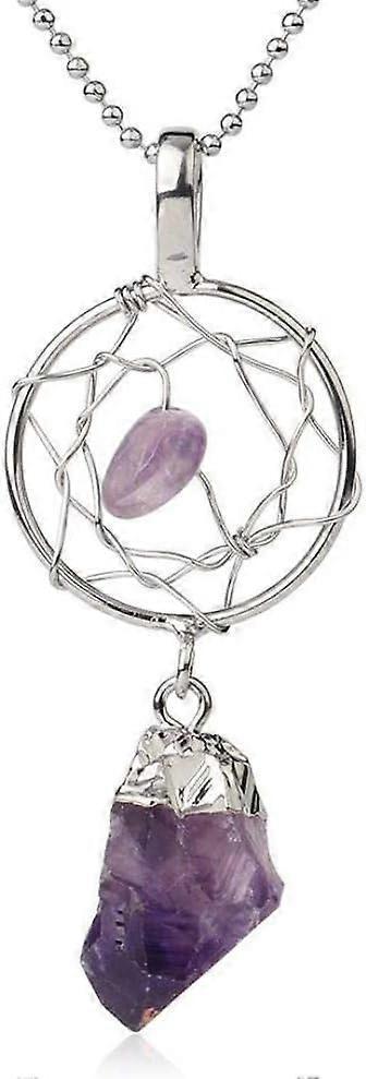Crystal Pendant Necklace For Women - Hand Wrapped Dreamcatcher Pendant Necklace Natural Raw Stone Irregular Semi-Precious Stone Necklace