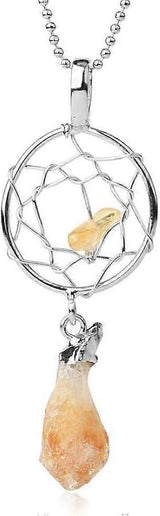 Crystal Pendant Necklace For Women - Hand Wrapped Dreamcatcher Pendant Necklace Natural Raw Stone Irregular Semi-Precious Stone Necklace