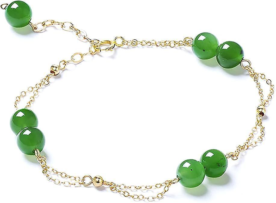 Feng Shui Hetian Jasper Bracelet Wealth Bracelet With 14k Gold Natural Authentic Green Gem Crystal Reiki Amulet Good Fortune Lucky Wealth Bracelet Men