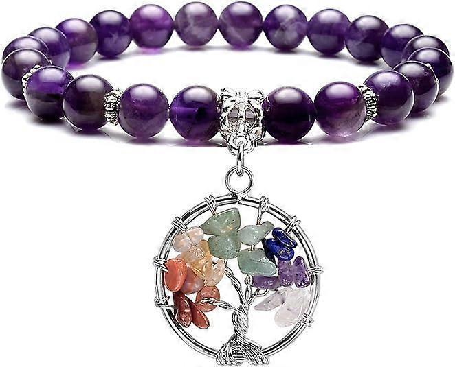 Healing Crystals Beaded Bracelet 7 Chakra Yoga Meditation Stone Bracelets Tree of Life Stretch Bracelet for Women Girls