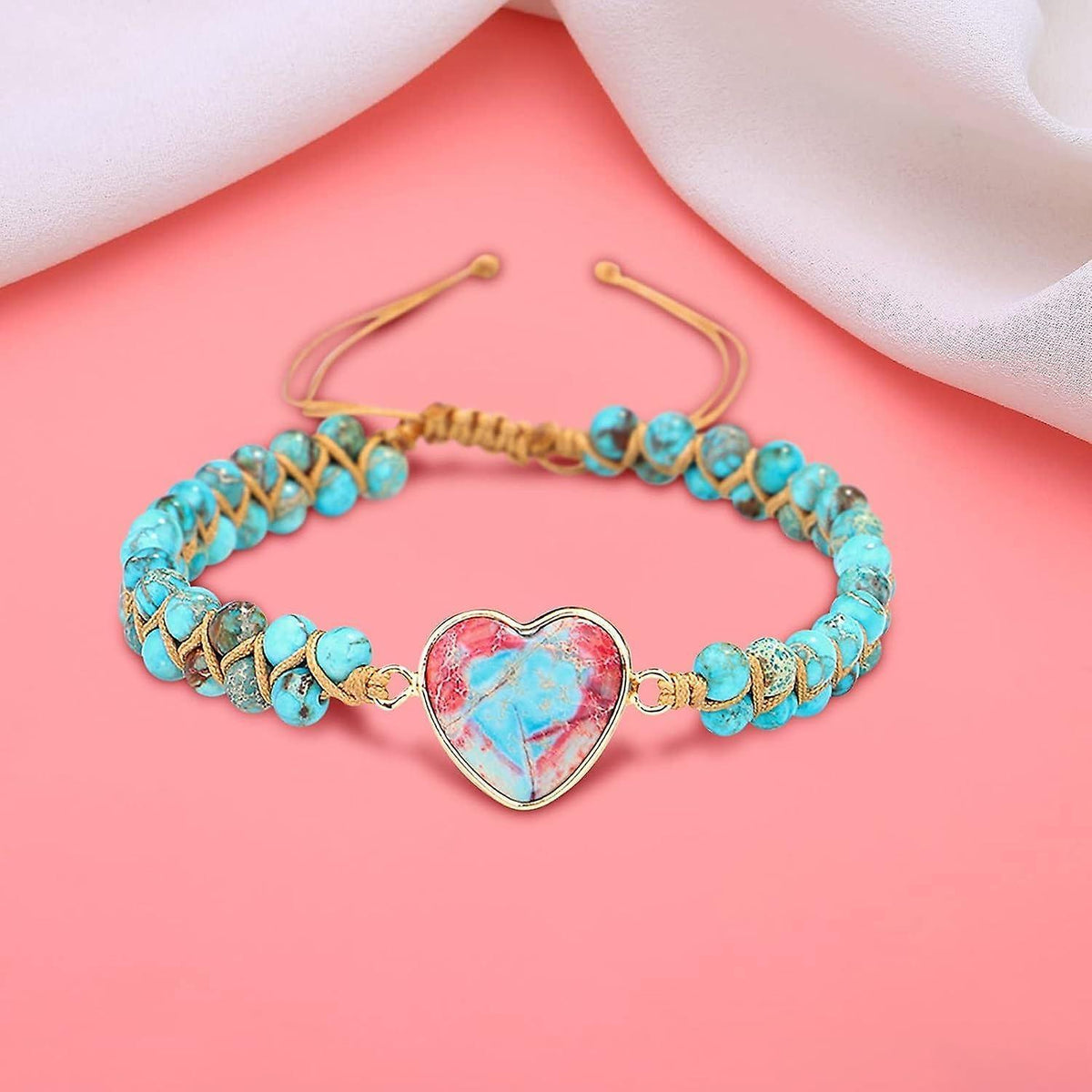 Healing Stone Bracelet Beads Yoga Bracelet Turquoise Natutal Stone Chakra Crystal Energy Heart Charm Bracelet Handmade