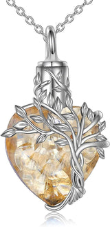 Heart Tree Of Life Urn Necklace For Ashes Sterling Silver Cremation Jewelry With Crystal W/funnel Filler Memorial Jewelry Gifts For Women Girls