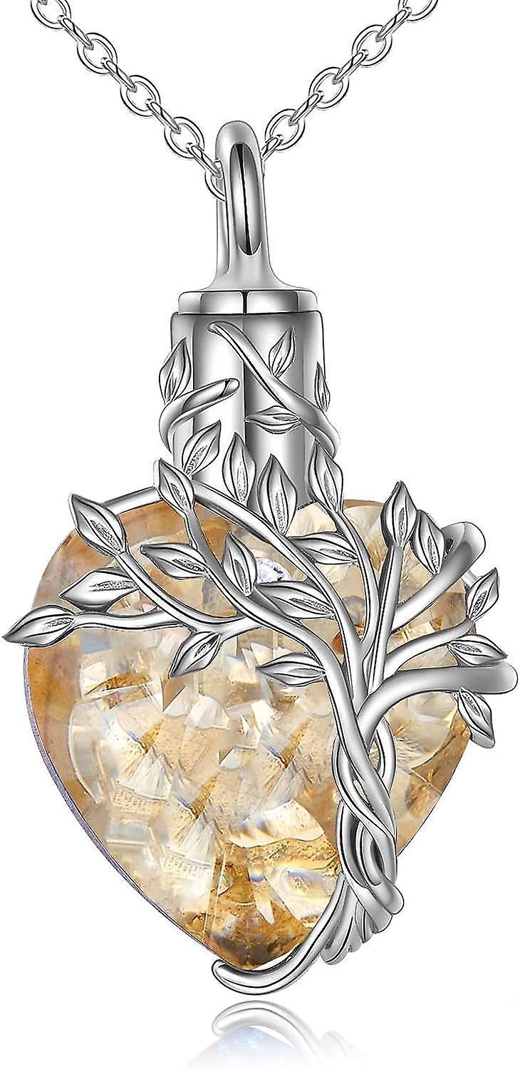 Heart Tree Of Life Urn Necklace For Ashes Sterling Silver Cremation Jewelry With Crystal W/funnel Filler Memorial Jewelry Gifts For Women Girls