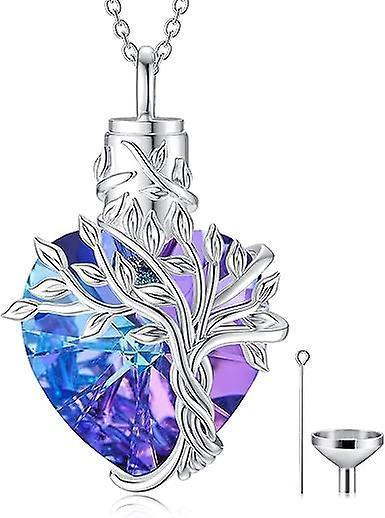 Heart Tree Of Life Urn Necklace For Ashes Sterling Silver Cremation Jewelry With Crystal W/funnel Filler Memorial Jewelry Gifts For Women Girls