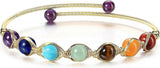 Heyone7 Chakra Crystal Yoga Meditation Bracelets for Women Girls 14K Gold Wire Wrapped Healing Crystals Stone Bracelet Adjustable Gemstones Bead Cuff