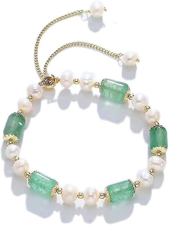 Jade Pearls Bracelet Gold Wealthy Good Fortune Jade Bangle Amulet For Women, Lucky Jade Feng Shui Healing Crystal Bracelet