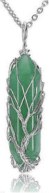Natural Healing Crystal Stone Necklace Silver Tree Of Life Wire Wrapped Hexagonal Crystal Points Pendant Necklace for Women
