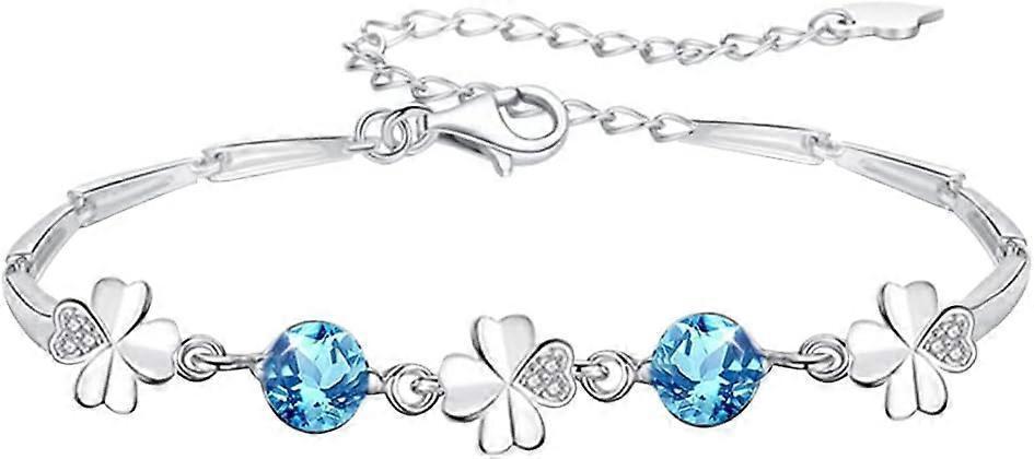 Silver Bracelet for Women,Four-Leaf Clover Bracelet Shiny Crystal Diamond Adjustable Bracelet Mother's Day Jewelry Gift Birthday Christmas Gifts for Women
