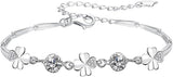 Silver Bracelet for Women,Four-Leaf Clover Bracelet Shiny Crystal Diamond Adjustable Bracelet Mother's Day Jewelry Gift Birthday Christmas Gifts for Women