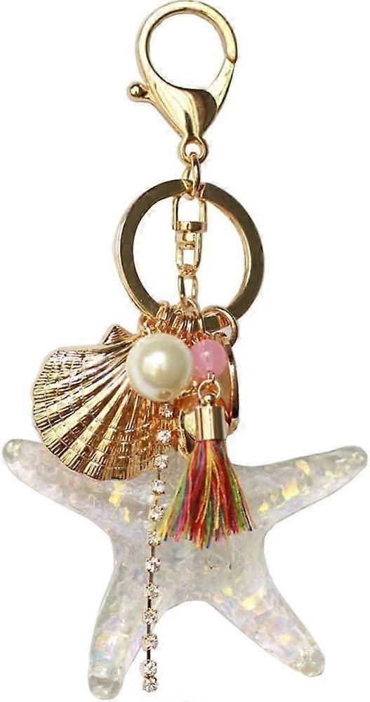 Silver Cross Rhinestone Keychain Charm Pendant Purse Bag Crystal Key Holder Arts Craft Pendant Inspiration Key Ring (starfish & shell)